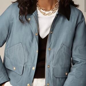 J Crew Women's Short Barn Jacket English Ripstop Cotton XXS Coastal Blue